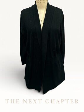 Isela Womens Black Open Front Longline Cardigan Ribbed Shawl Collar Sweater